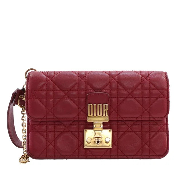 Red Dior Lambskin Cannage DiorAddict Wristlet Clutch in Red Lambskin from Designer Revival