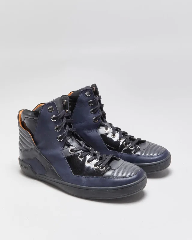 2022 Bally Women's Etman/025 Navy Rubberised / Black Patent Leather High Top Trainers - UK5.5 in Black Patent leather from Rokit Vintage