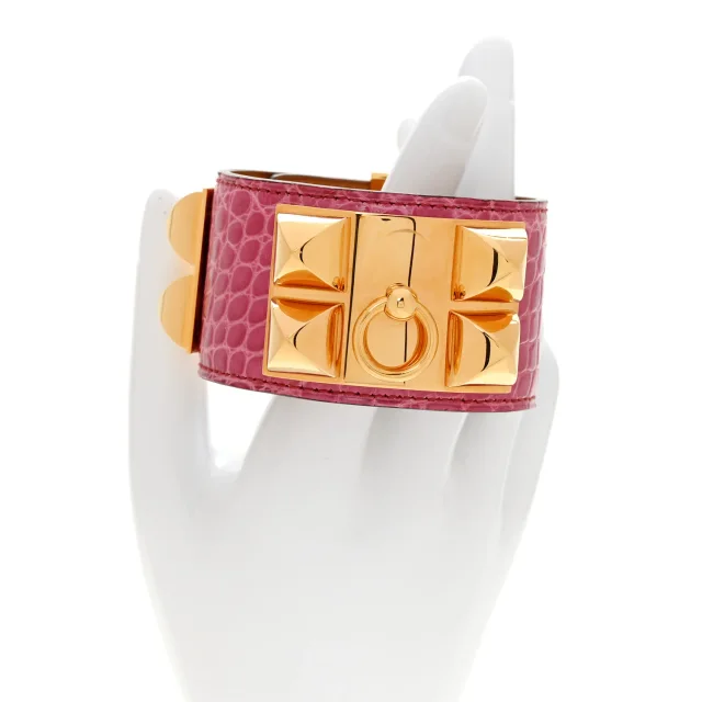 Hermès Shiny Alligator Collier De Chien CDC Bracelet S Rose Scheherazade in Pink Crocodile from FASHIONPHILE, photo 2 of 6