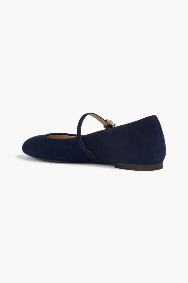 Stuart Weitzman Aura Crystal-Embellished Suede Mary Jane Flats in Navy, photo 7 of 9 from THE OUTNET