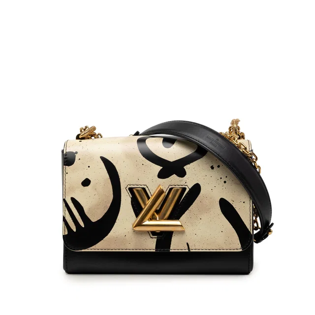 Brown Louis Vuitton Printed Calfskin Twist MM Crossbody Bag in Brown Calfskin from Designer Revival