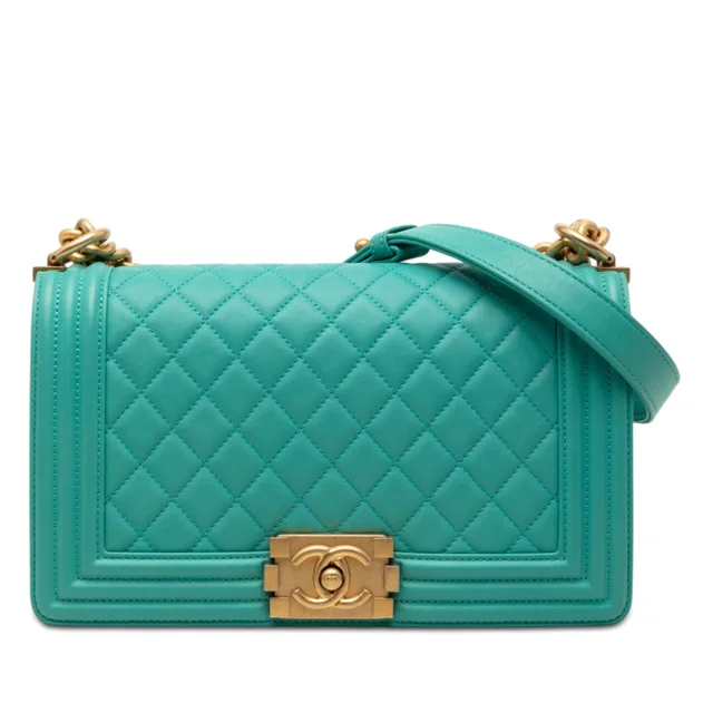 Blue Chanel Old Medium Quilted Lambskin Boy Flap Crossbody Bag in Blue Lambskin from Designer Revival