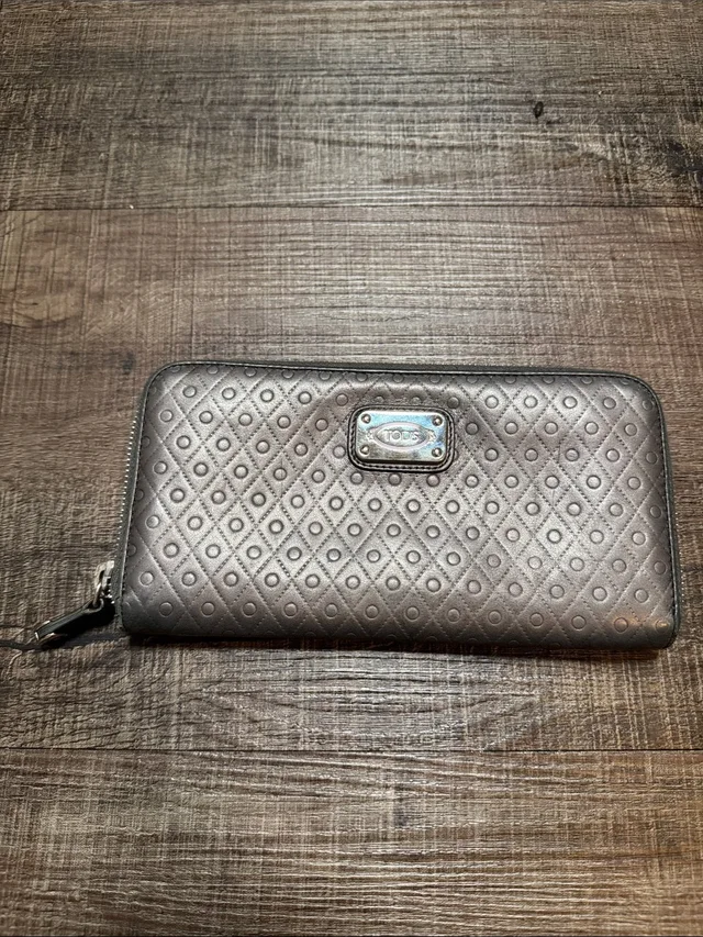 Tod's Metallic Gray Quilted Zip Wallet in silver|gray Leather from Poshmark