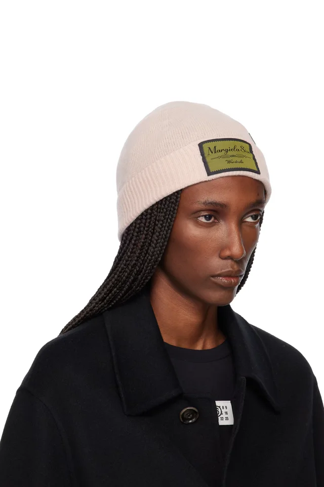 MM6 Maison Margiela Pink Access Labels Story Beanie, photo 2 of 3 from SSENSE