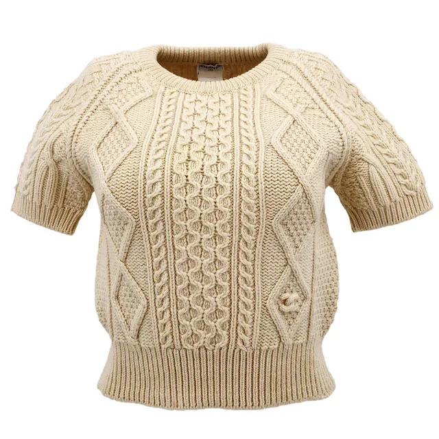 Chanel Fall 1996 Wool Fisherman Knit Short Sleeve Jumper #38 in Wool from AMORE Vintage Tokyo