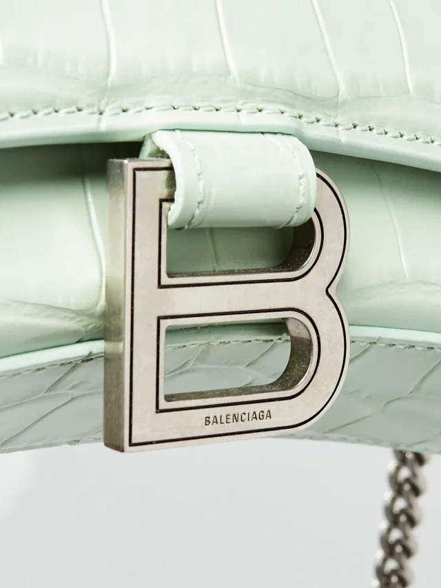 Balenciaga Light Green Croc Embossed Leather Soft Hourglass Wallet On Chain Bag in Green Crocodile from Yoogis, photo 5 of 10