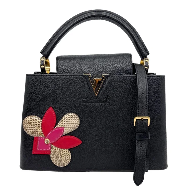 Louis Vuitton Capucine MM Iris Bloom Taurillon Snakeskin Leather Shoulder Bag Black in Black Leather from Dallas Designer Handbags