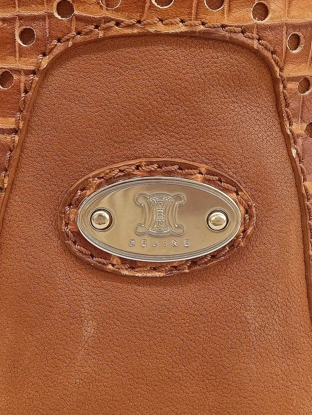 Celine Croco Embossed Handbag Brown in Brown Leather from VINTAGE QOO TOKYO, photo 9 of 10