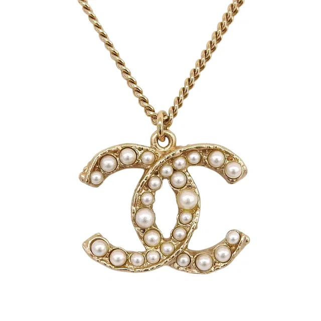 Chanel 2011 CC Mark Pearl Necklace Gold in Gold from VINTAGE QOO TOKYO