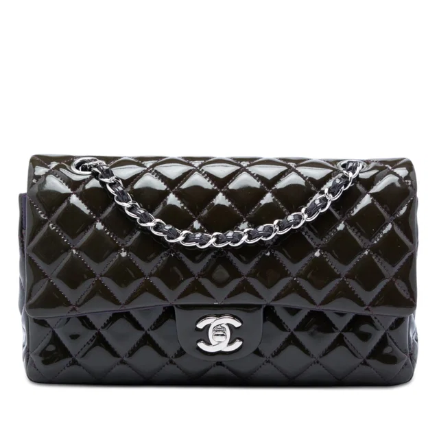 Purple Chanel Medium Classic Patent Double Flap Shoulder Bag in Purple Patent leather from Designer Revival