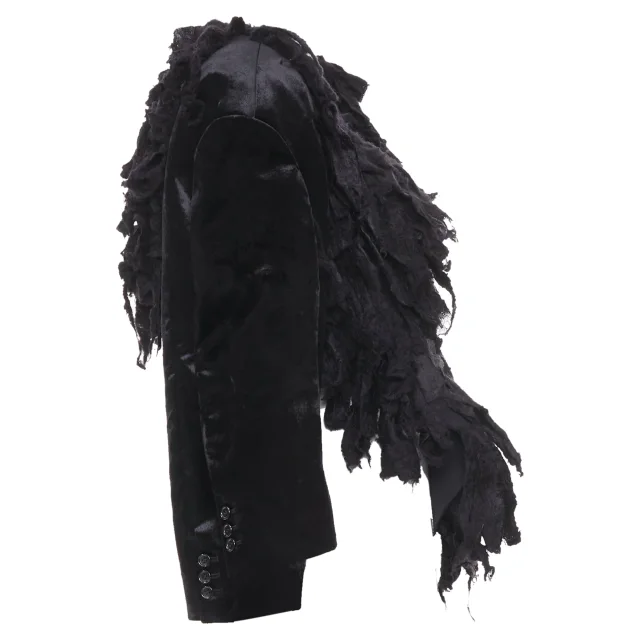 COMME DES GARCONS 2019 Runway black shredded silk fringe multi sleeve top XS in black, photo 4 of 6 from ShopSimon