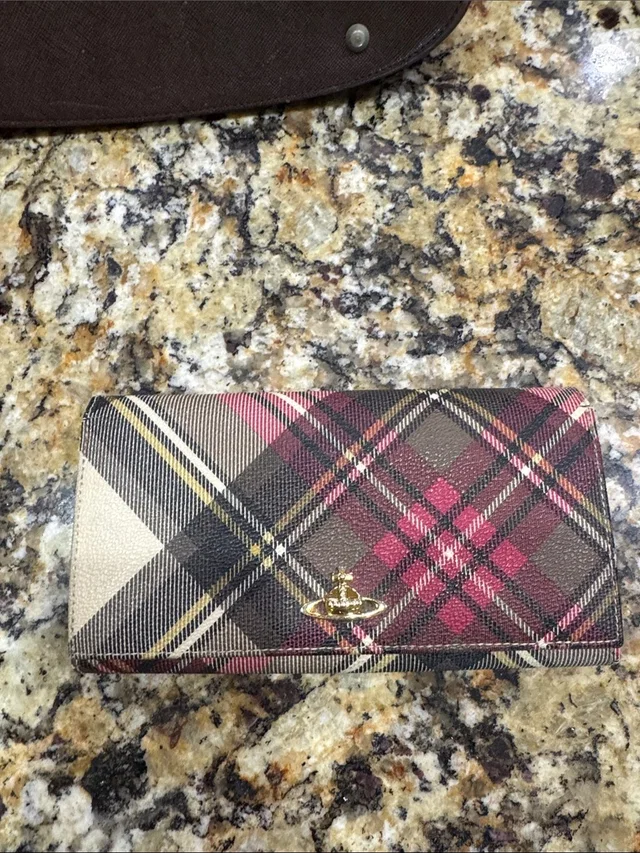 Vivienne Westwood Tan & Pink Plaid Leather Continental Wallet As Is in brown|red|neutral Leather from Poshmark