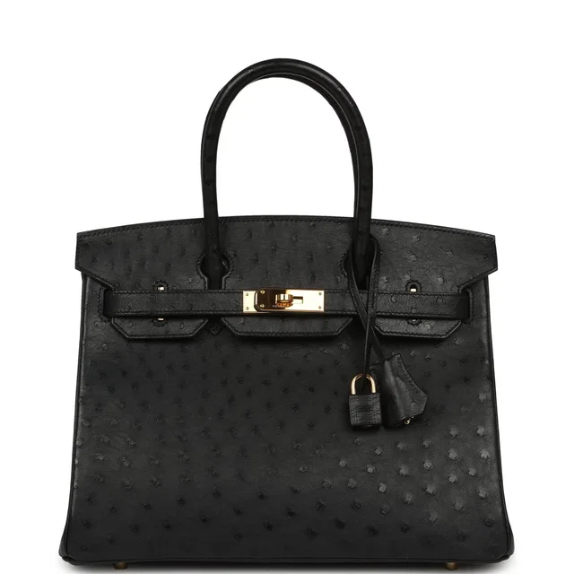 Hermès Birkin 30 Black Ostrich Gold Hardware in Black Ostrich from Madison Avenue Couture
