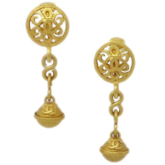 Chanel Bell Dangle Earrings Clip-On Gold 96P in Gold from AMORE Vintage Tokyo