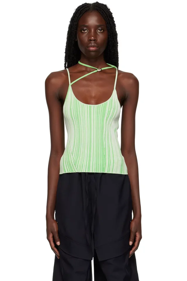 Paris Georgia Green Asymmetric Tank Top, image 1 of 1 from SSENSE