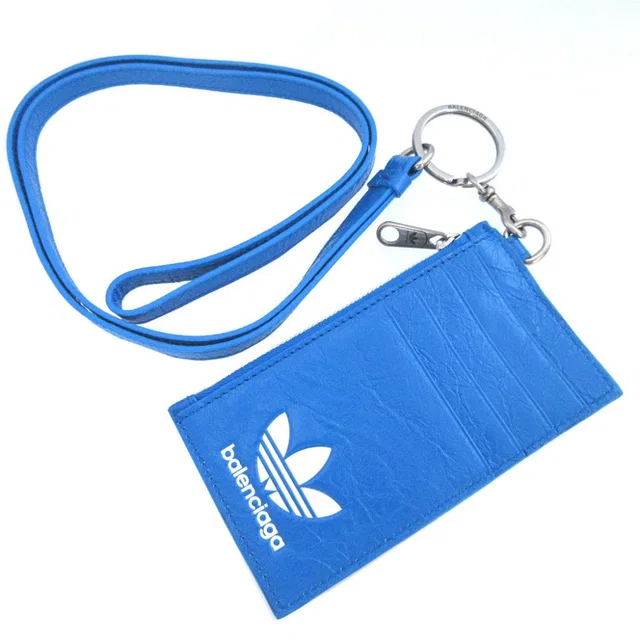 Balenciaga Adidas Collaboration Leather Blue Card Case Coin Purse Fragment in Blue Leather from The Reluxe