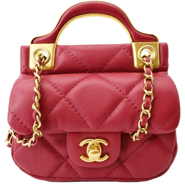 Chanel Women Top Handle Flap Card Holder Quilted Leather Chain Shoulder Bag Red in Red Leather from Dallas Designer Handbags