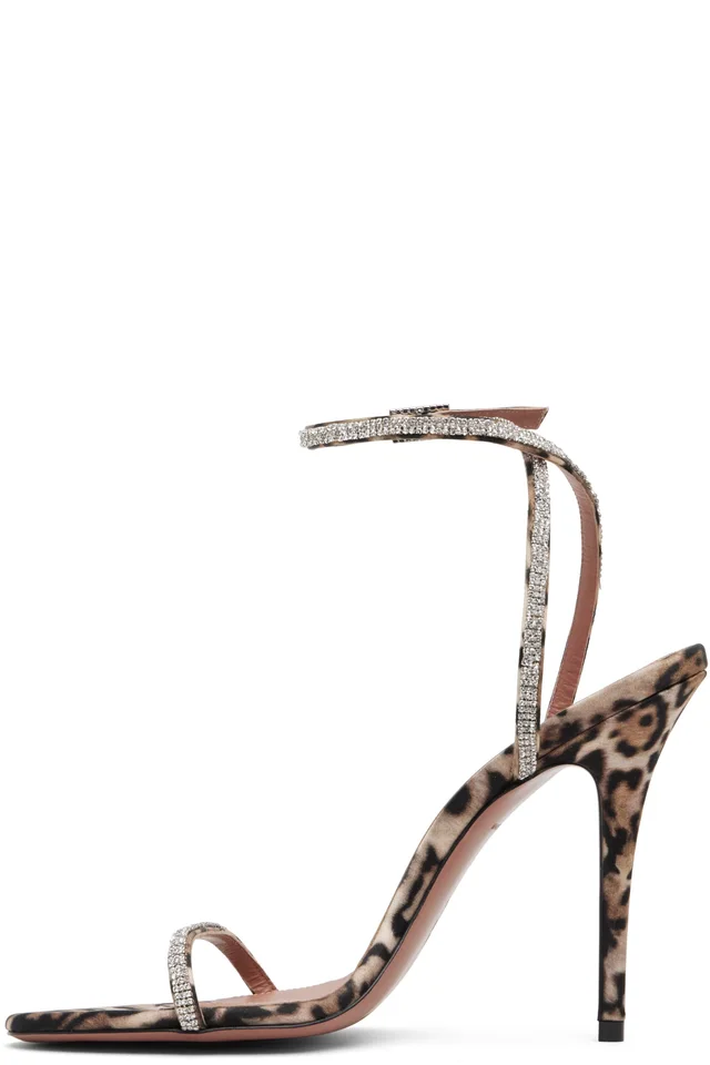 Amina Muaddi Brown Diamante 105 Heeled Sandals, photo 3 of 4 from SSENSE