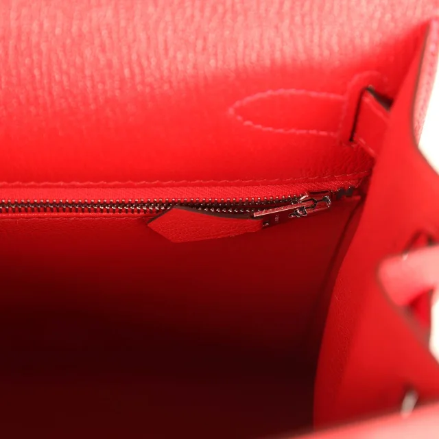 Hermès Special Order (HSS) Kelly Sellier 28 Rouge De Coeur Chevre Mysore Brushed Palladium Hardware in Red Goatskin from Madison Avenue Couture, photo 9 of 9