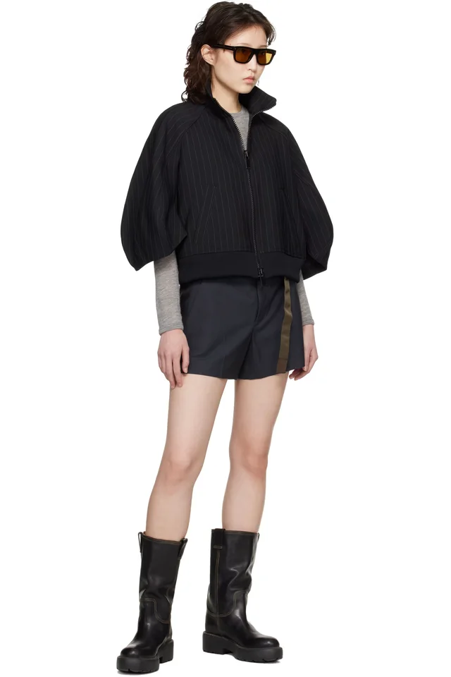 sacai Gray Suiting & Nylon Twill Shorts, photo 4 of 4 from SSENSE