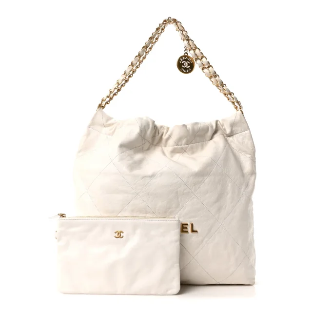 Shiny Calfskin Quilted Chanel 22 White in White Calfskin from FASHIONPHILE, photo 3 of 11