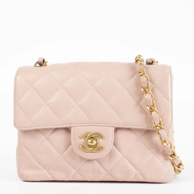 Chanel Pink Lambskin Mini Square Classic Bag in Pink Lambskin from Labellov
