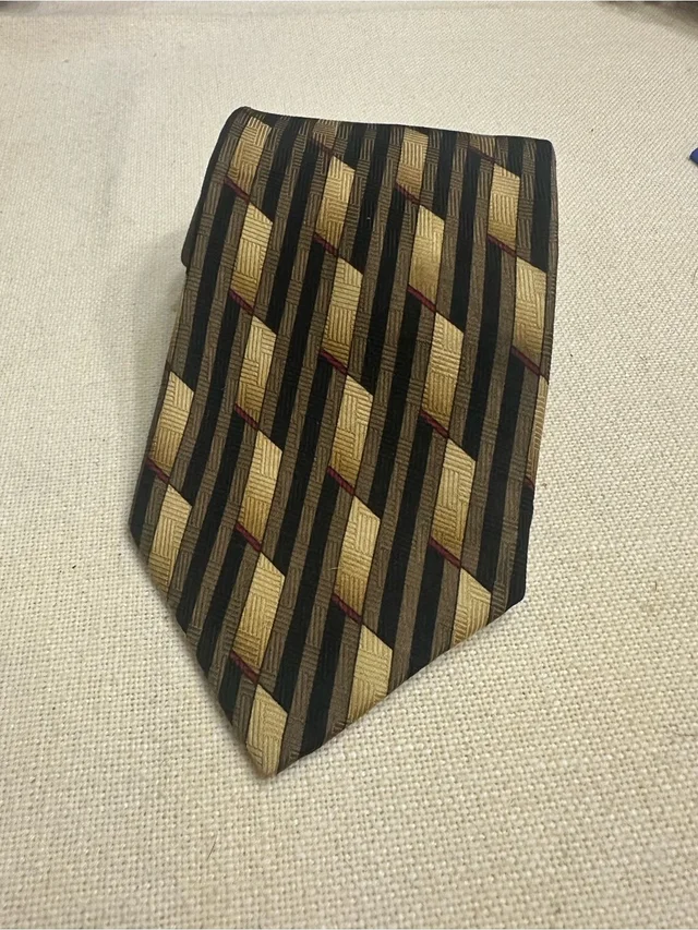Mulberry Black And Gold Geometric Silk Tie With Red Accents in black|gold Silk from Poshmark