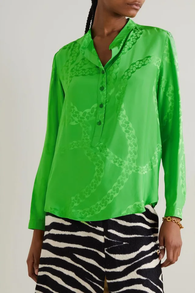 Stella McCartney Satin-Jacquard Shirt in Green, photo 3 of 5 from THE OUTNET