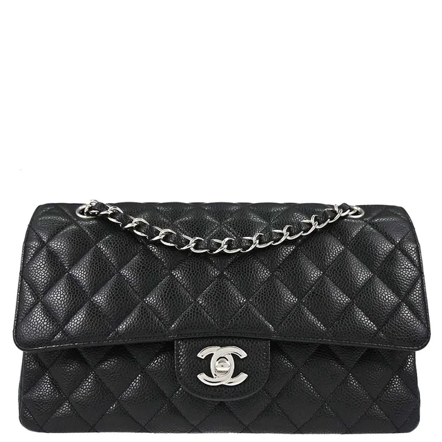 Chanel 2010-2011 Black Caviar Skin Medium Classic Double Flap Shoulder Bag in Black Caviar leather from AMORE Vintage Tokyo