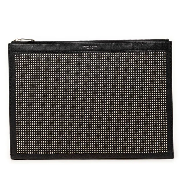 Black Saint Laurent Studded Leather Clutch in Black Leather from Designer Revival