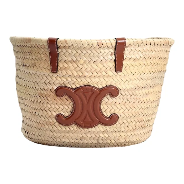 Celine Palm Leaf Calfskin Triomphe Teen Panier Tan Bag in Brown Calfskin from Luxury Promise