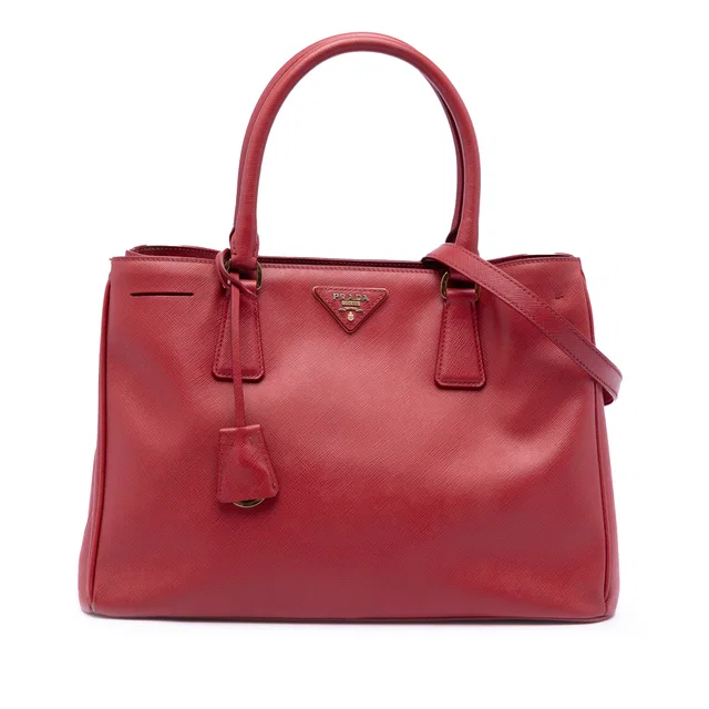 Red Prada Medium Saffiano Lux Galleria Satchel in Red Saffiano leather from Designer Revival