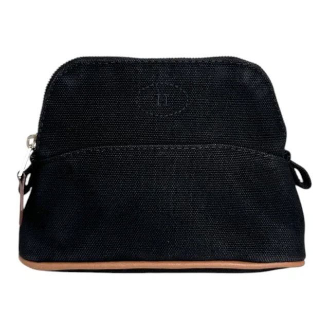 Hermès Black Cotton Canvas Mini Bolide Travel Cosmetic Pouch in Black Canvas from Luxury Promise