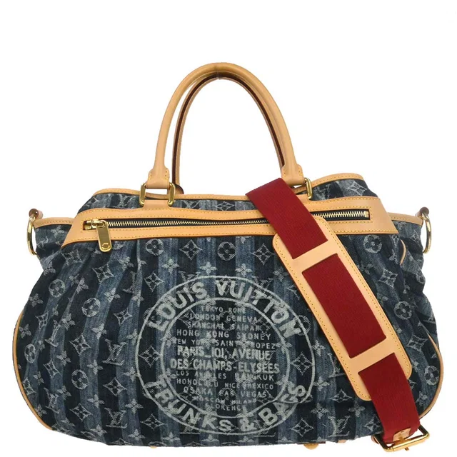 Louis Vuitton Blue Monogram Denim Cabas Raye GM 2way Shoulder Tote M95336 in Blue Denim from AMORE Vintage Tokyo