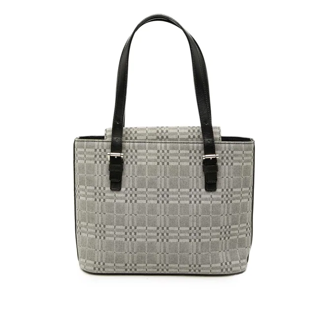 Gray Burberry Tonal Check Canvas Tote in Grey Canvas from Designer Revival