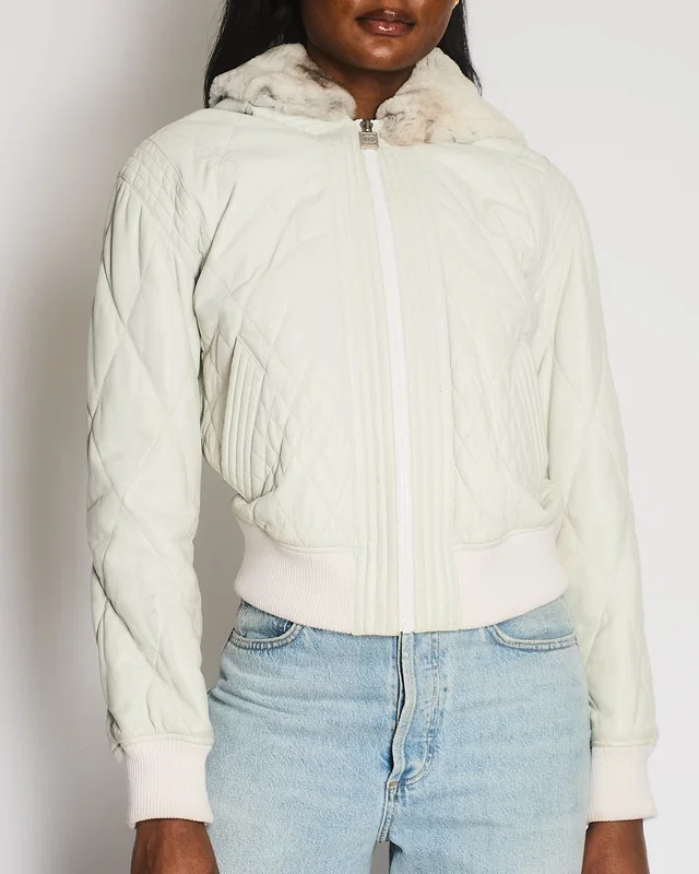 Chanel 05/A Grey Quilted Jacket with Orylag Fur Hood Detail Size FR 38 (UK 10) in Grey Lambskin from Sellier