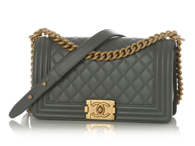 Chanel Old Medium Gray Quilted Lambskin Boy Bag in Grey Lambskin from Ann's Fabulous Finds, photo 2 of 9