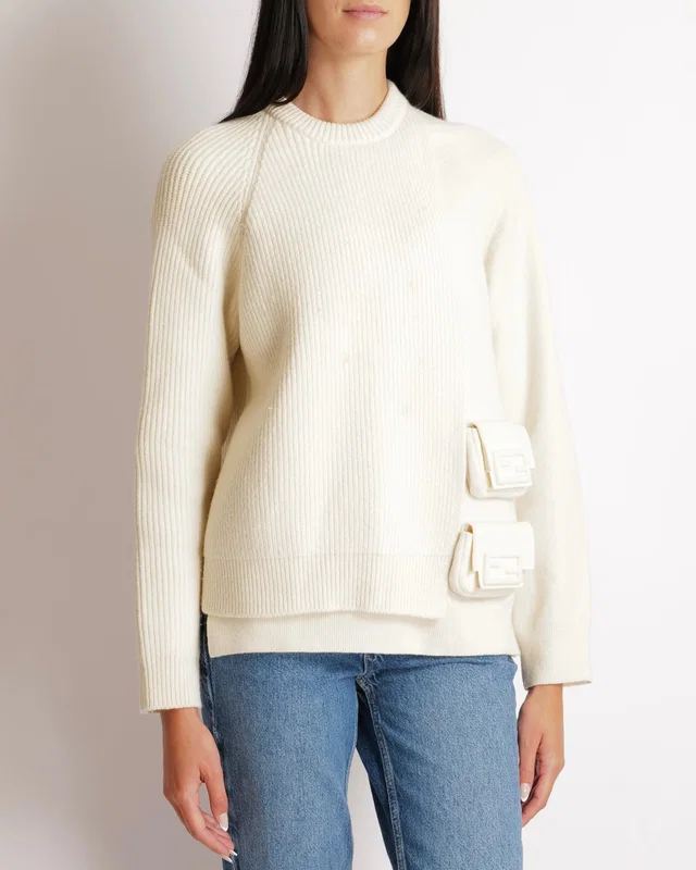 Fendi Cream Cashmere Layered FF Utility Pocket Jumper Size IT 42 (UK 10) in White Cashmere from Sellier