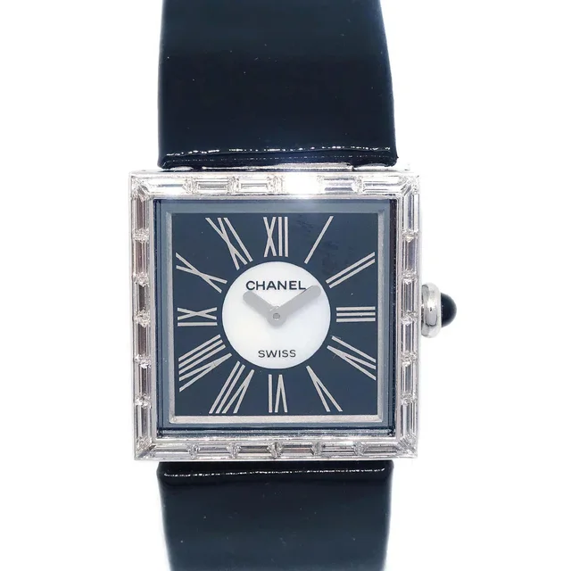 Chanel Mademoiselle Quartz Watch Baguette Diamond 18KWG in Patent leather from AMORE Vintage Tokyo