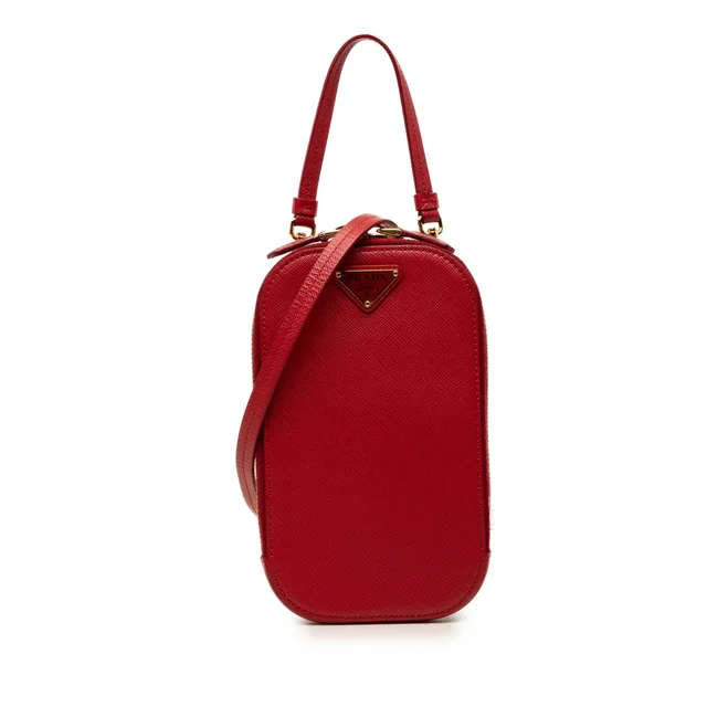 Red Prada Saffiano Zip Phone Holder Satchel in Red Saffiano leather from Designer Revival