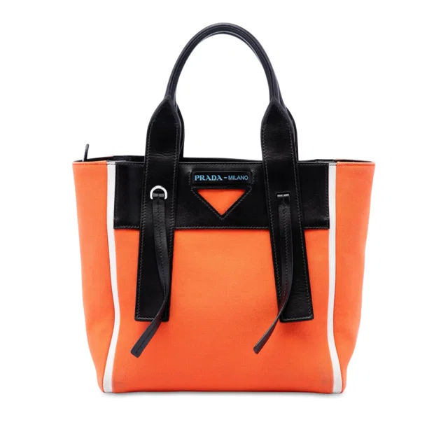 Black Prada Canvas Ouverture Satchel in Black Canvas from Designer Revival