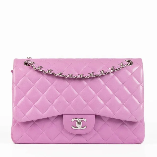 Chanel Pink Lambskin Large/Jumbo Classic Flap Bag in Pink Lambskin from Labellov