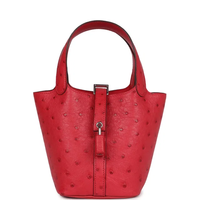 Hermès Micro Picotin Lock 14 Bougainvillea Ostrich Palladium Hardware in Ostrich from Madison Avenue Couture