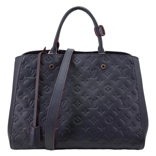 Louis Vuitton Montaigne MM Monogram Empreinte Shoulder Bag Navy Blue in Navy Leather from Dallas Designer Handbags