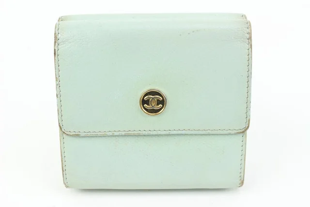 Chanel Seafoam Green Calfskin Button Line Compact Trifold Wallet in Green Calfskin from Bagriculture