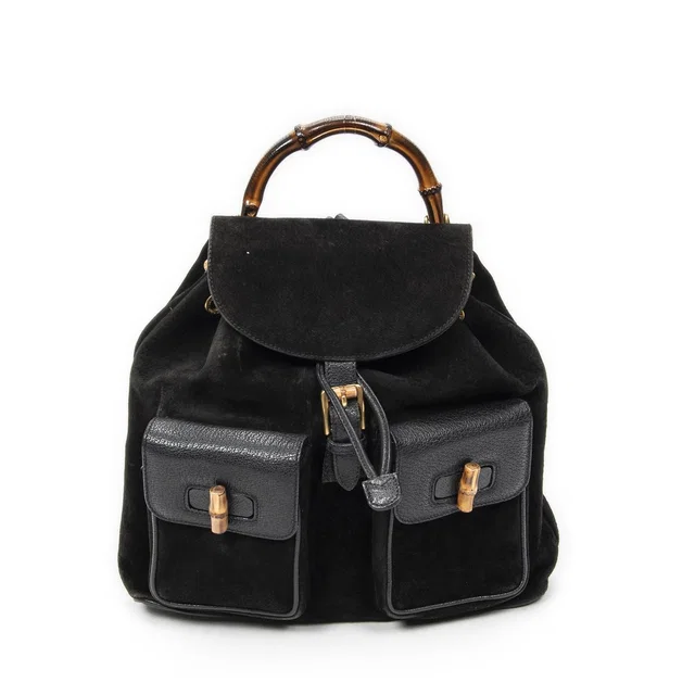 Gucci Rajibanbu Backpack Black Suede Leather in Black Suede from The Reluxe
