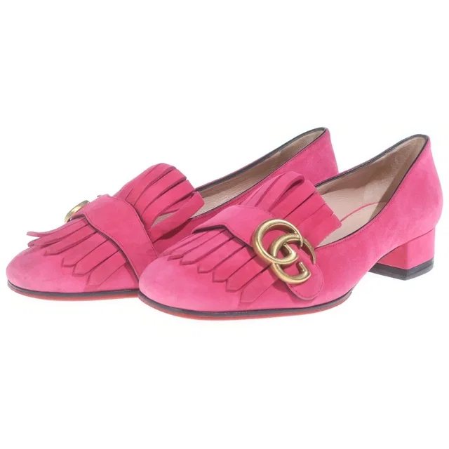 Gucci GG Marmont Fringe Loafers Tassel Loafers Heels Suede Pink in Pink Suede from The Reluxe