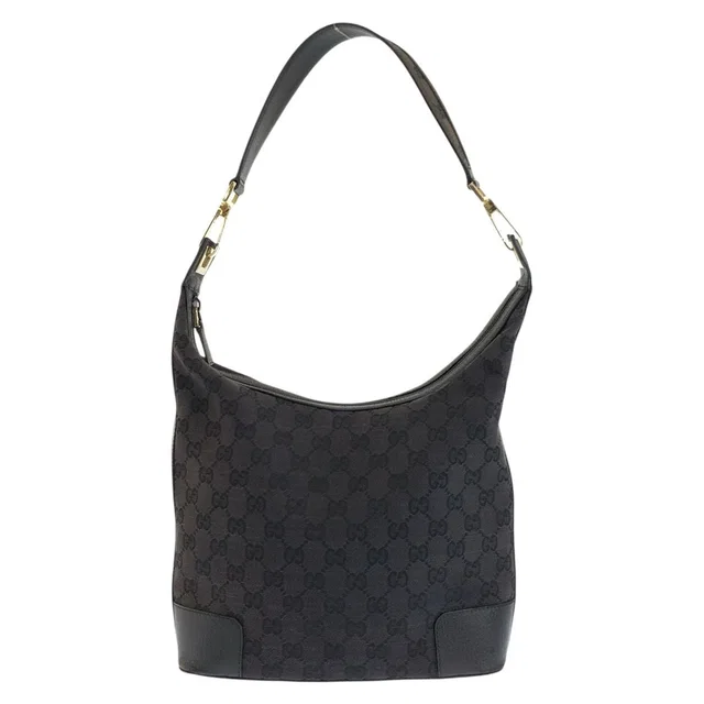 Gucci Black Gold GG Canvas Leather Shoulder Bag in Black Canvas from The Reluxe