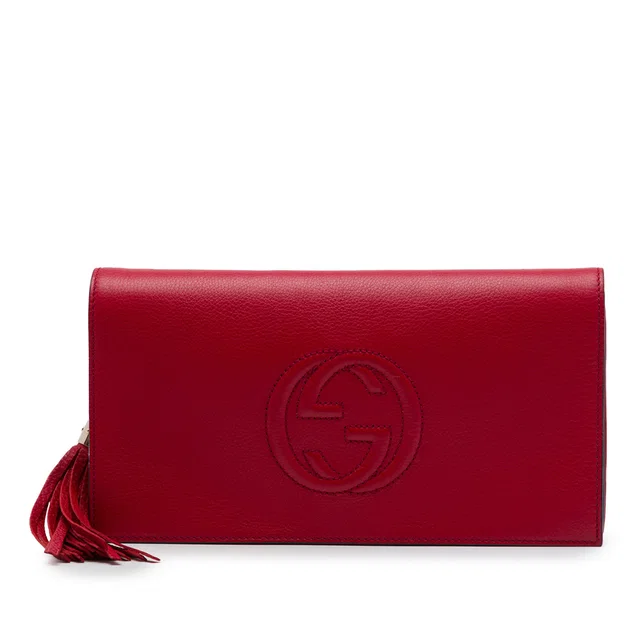 Red Gucci Calfskin Soho Disco Clutch in Red Calfskin from Designer Revival
