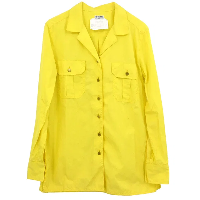Chanel Blouse Shirt Yellow #36 in Yellow from AMORE Vintage Tokyo